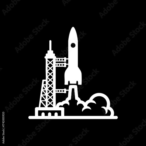Minimalist Rocket Launch from Launchpad Icon.