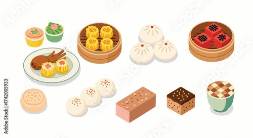 Assorted Chinese dim sum shu mai chicken feet steamed buns cake and other desserts