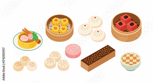 Assorted Chinese dim sum shu mai chicken feet steamed buns cake and other desserts