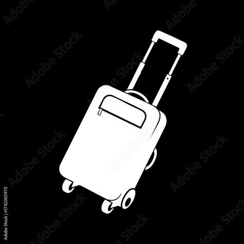 White silhouette of a rolling travel suitcase with an extended handle.