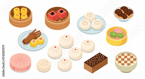 Assorted Chinese dim sum shu mai chicken feet steamed buns cake and other desserts