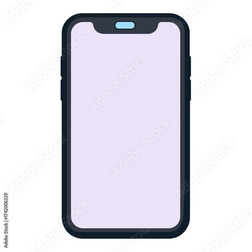 Modern smartphone flat icon with black frame and blank reflective screen isolated on white background for mobile technology concept