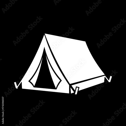 Simple white camping tent icon for outdoor adventure and travel.