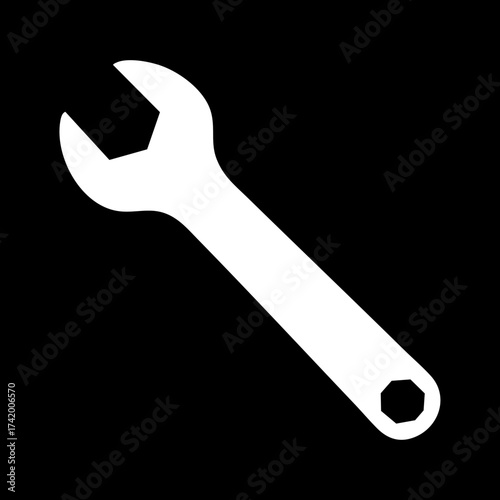 White wrench tool for repair and maintenance tasks on black background.