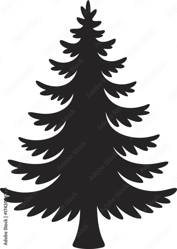 Obraz premium Simple black pine tree graphic design element on transparent background silhouette