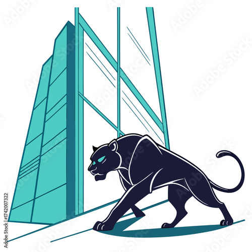 Panther Prowling Near Modern Building Urban Wildlife