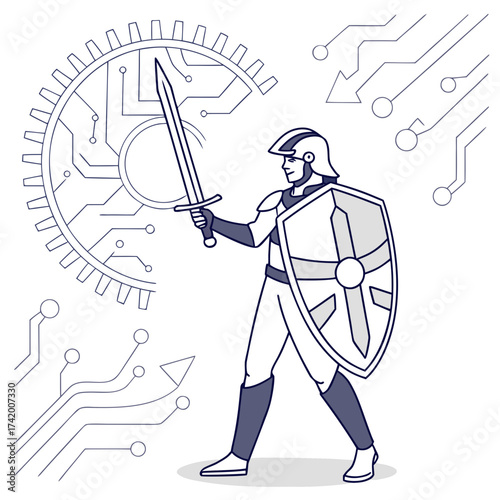 Cybersecurity Warrior A Knight Defending Against Digital Threats in a Technology Landscape
