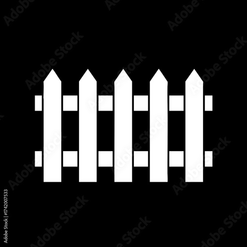 Classic white picket fence silhouette graphic design element.