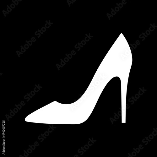 Elegant white high heel shoe silhouette on black background 1.