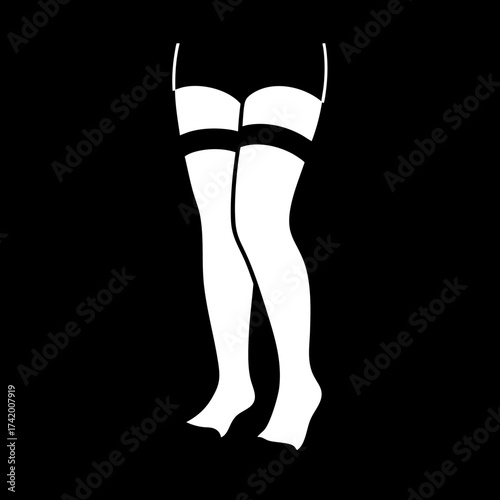Female legs in elegant white thighhigh stockings a stylish fashion accessory silhouette.