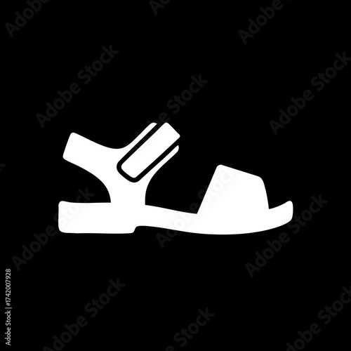 Simple white sandal silhouette icon representing summer footwear.