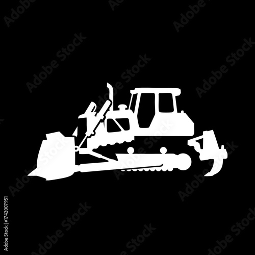 Heavy construction bulldozer machinery silhouette for earthmoving work.