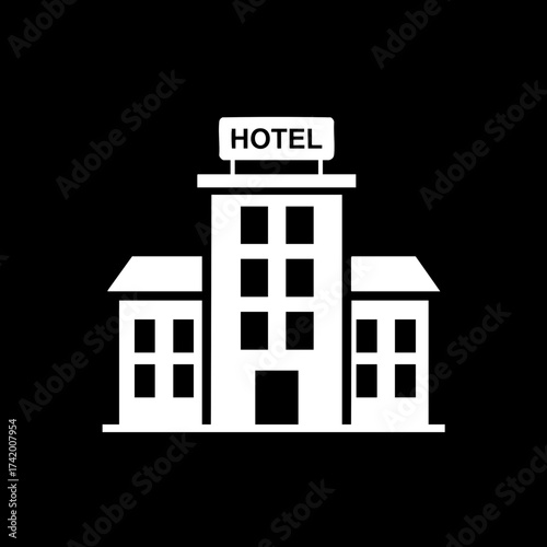 Simple graphic illustration of a hotel building for accommodation and travel.