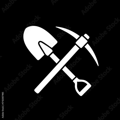Shovel and Pickaxe Crossed Icon for Digging and Mining.