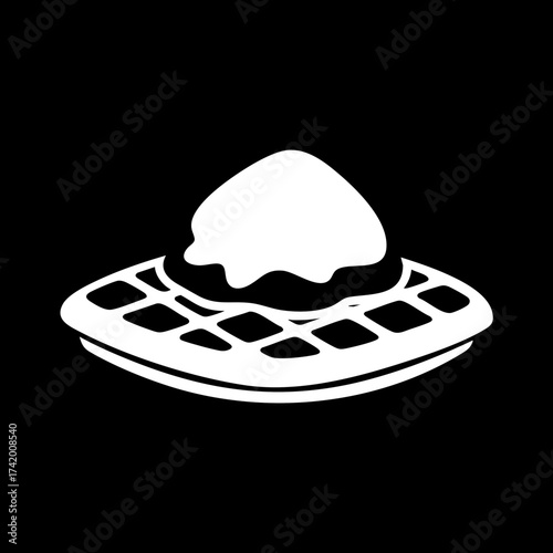 Delicious waffle with a generous scoop of creamy topping dessert icon.