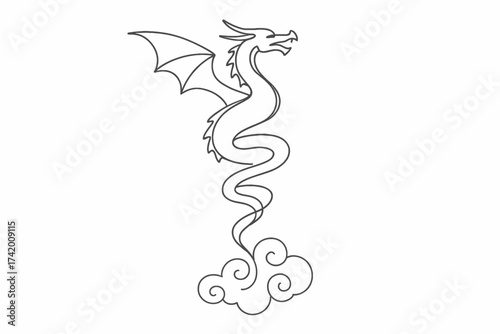 Mystical Creature in Clouds, Fantasy Art, Digital Design, Whimsical Environment, Side View, Creative Concept