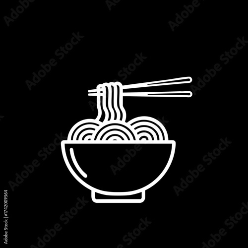 Minimalist Noodle Bowl with Chopsticks Asian Food Illustration.