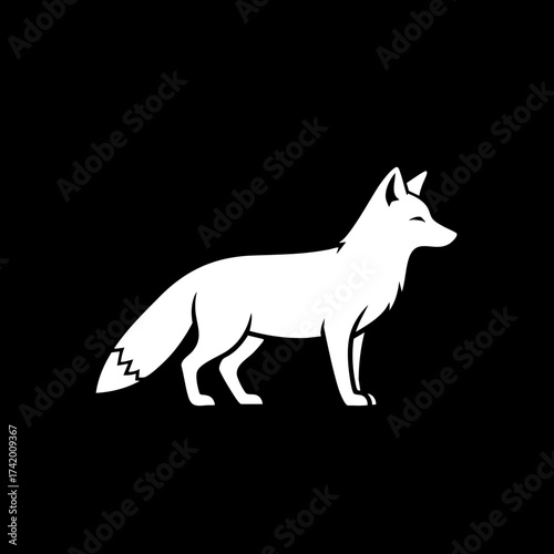 Elegant White Fox Silhouette Minimalist Design Standing Profile View.