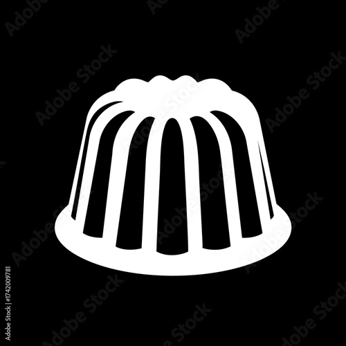 Classic white jelly pudding mold silhouette on black background.