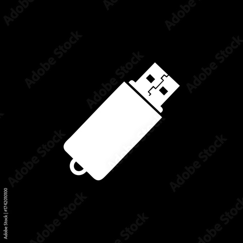 White USB Flash Drive Icon Representing Portable Digital Data Storage and Transfer.