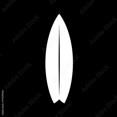 Minimalist white surfboard silhouette on black background for water sports.