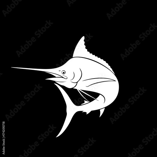Dynamic Marlin Fish Silhouette Vector Illustration for Fishing Themes.