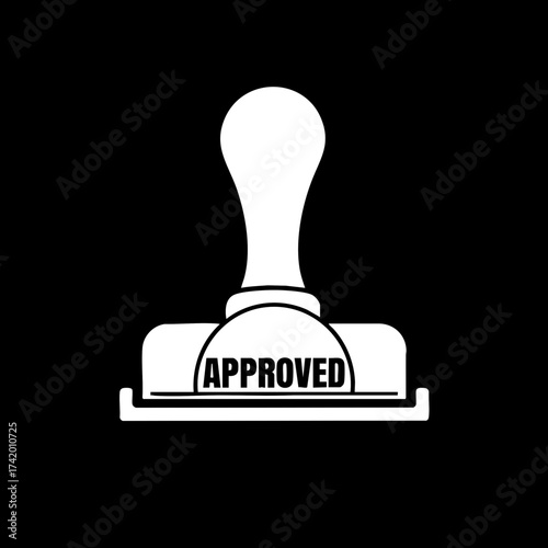 White rubber stamp icon with approved text for official documents.