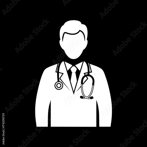 Doctor with Stethoscope Silhouette Icon.