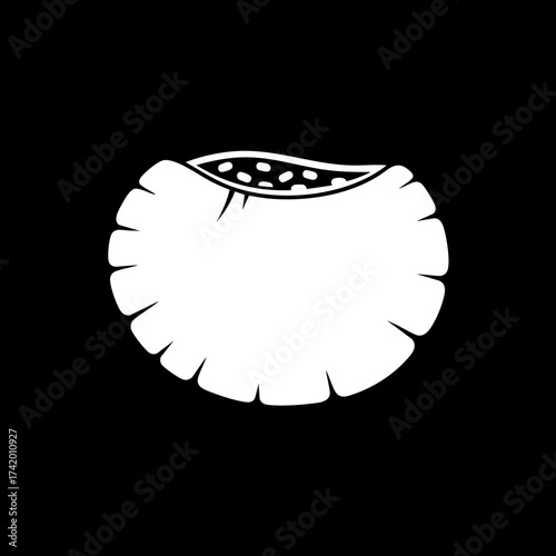 Stylized clam shell icon with internal texture.