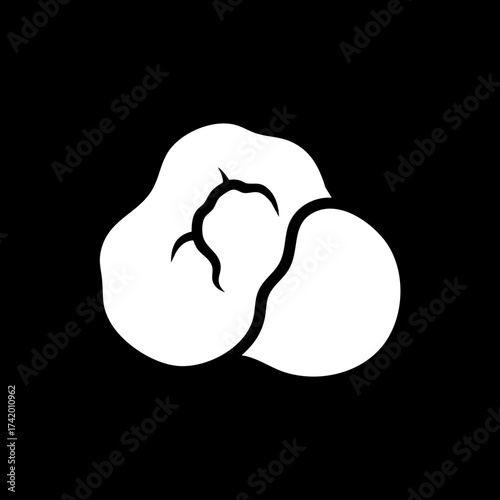 Minimalist white popcorn kernel silhouette graphic on a dark background.