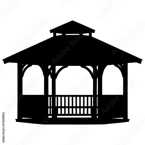 Garden gazebo silhouette, an outdoor park pavilion and backyard structure vector icon