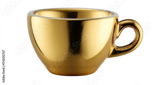 Elegant gold coffee cup isolated on white background for stylish beverage presentation