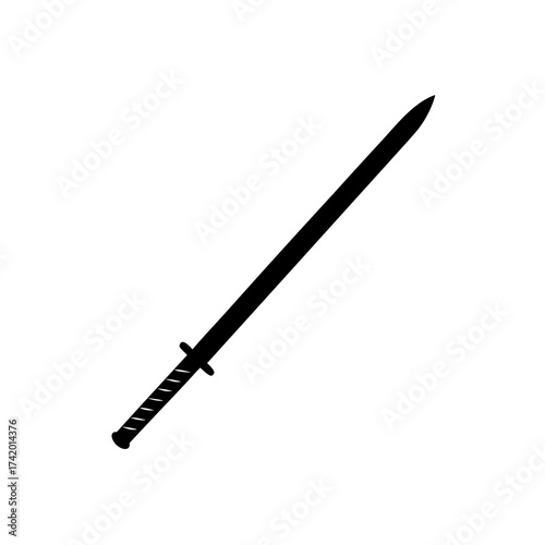 Black sword on white page on transparent background silhouette