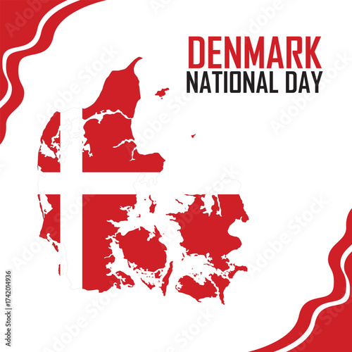 Denmark National Day Map with Flag Ribbon