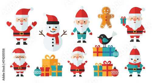 A charming collection of cute pixelated Christmas characters and gifts for holiday cheer.