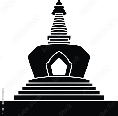 Tibetan Buddhist stupa silhouette, a sacred Asian spiritual monument vector icon
