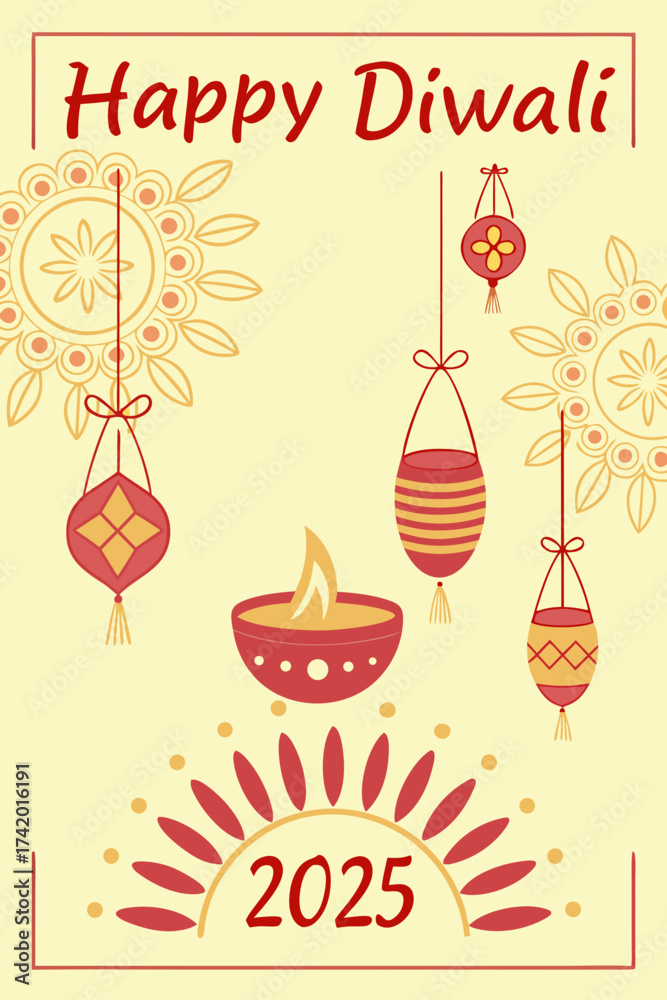 Naklejka premium Happy Diwali Background Vector with Diyas and Festive Lights