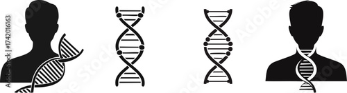 Silhouette of Science and Biology. The image features stylized depictions of DNA strands alongside human silhouettes, symbolizing the connection between genetics and identity.