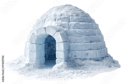 Traditional igloo constructed from blocks of ice and snow, isolated on a transparent background.