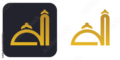 Mosque icon black with gold and white with gold mode. Islamic ramadan icon vector