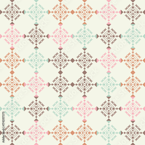 seamless pattern with floral elements Geometric Ethnic pattern, Native American tribal fabric, tile, carpet, vector,