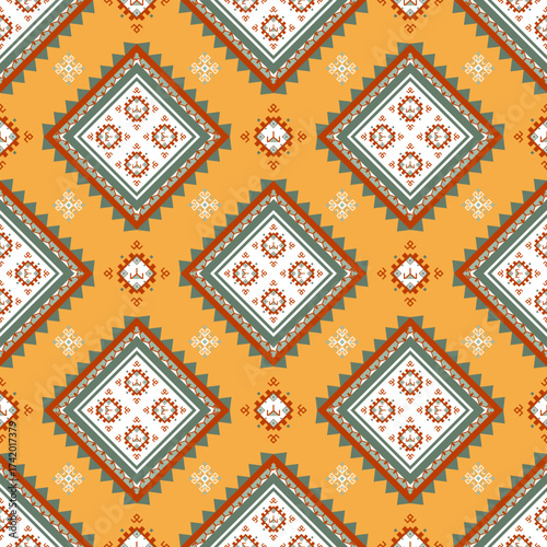 Geometric Ethnic pattern,
Native American tribal fabric, tile, carpet, vector, yellow backbround