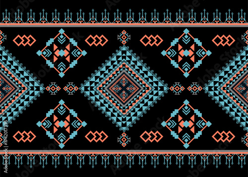 geometric pattern with geometric elements Native American tribal fabric, tile, carpet, vector,
illustration design black background