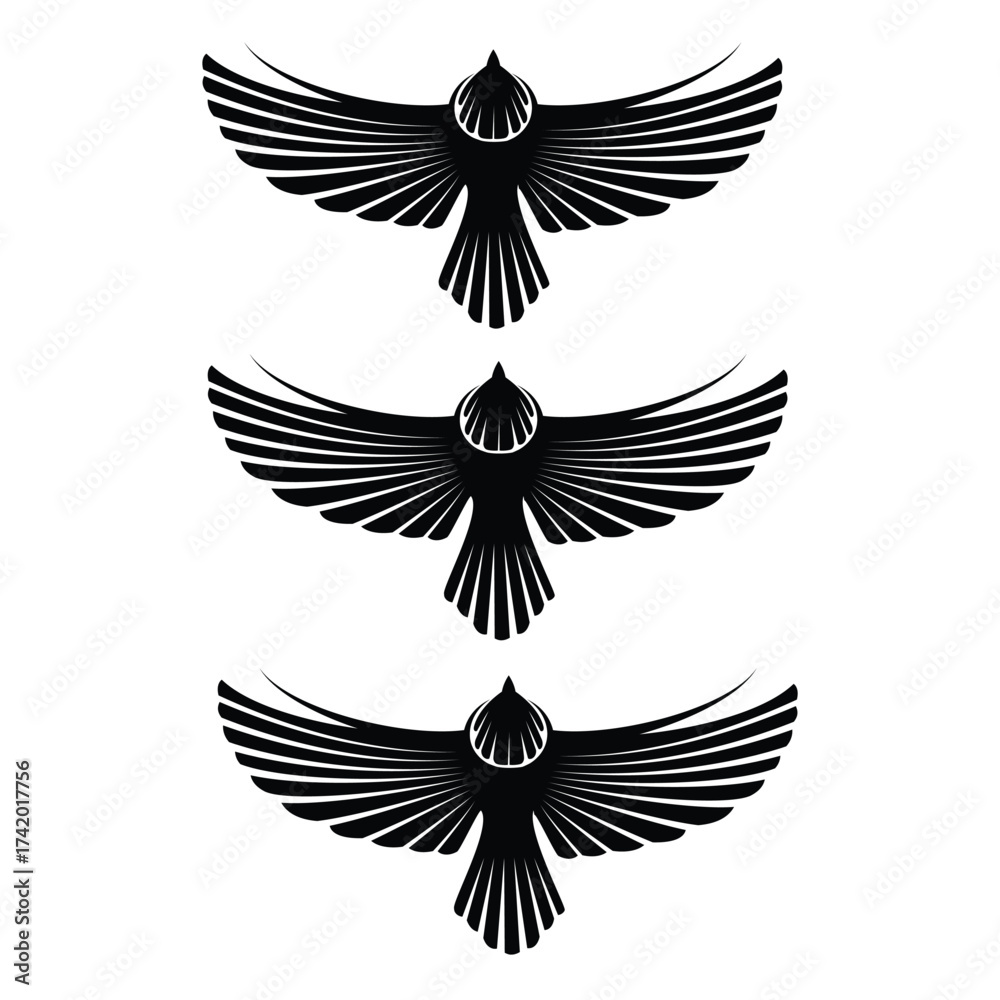 Fototapeta premium Set of Three Flying Bird Silhouettes in Minimalist Style