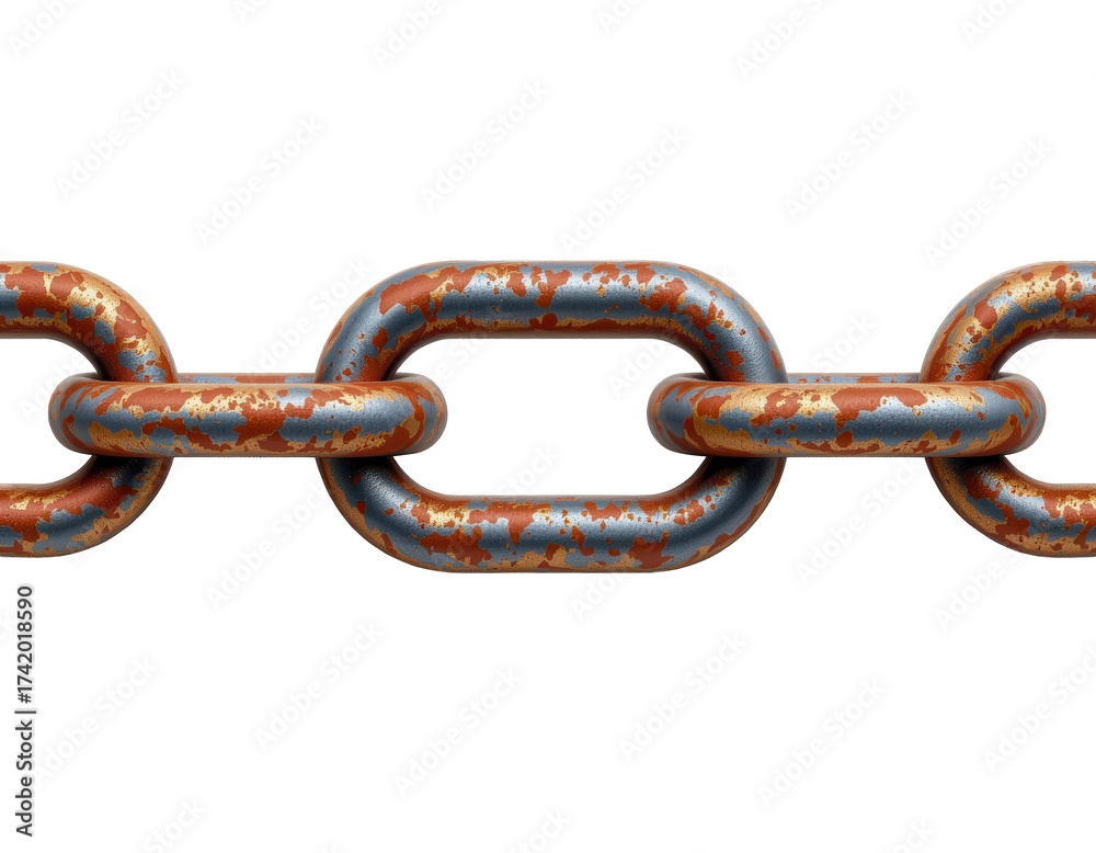 Fototapeta premium Rusty Metal Chain Links on Isolated Background with Textures