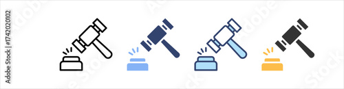 Gavel Icon Set Multiple Style Collection