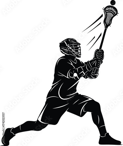 Lacrosse player making a powerful shot, dynamic sports action vector illustration