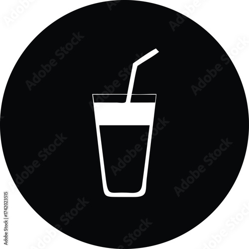 Simple white drink icon in black circle