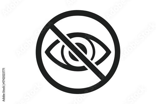 Do not look icon. Crossed-out eye symbol for sensitive, explicit, or confidential content. Forbidden vision sign. Censored, restricted, and private information concept vector.