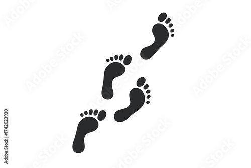 Human footprints path vector icon. Barefoot foot steps silhouette for tracking a trail or walk. Symbol of a journey, direction or movement. Sole print track illustration.
